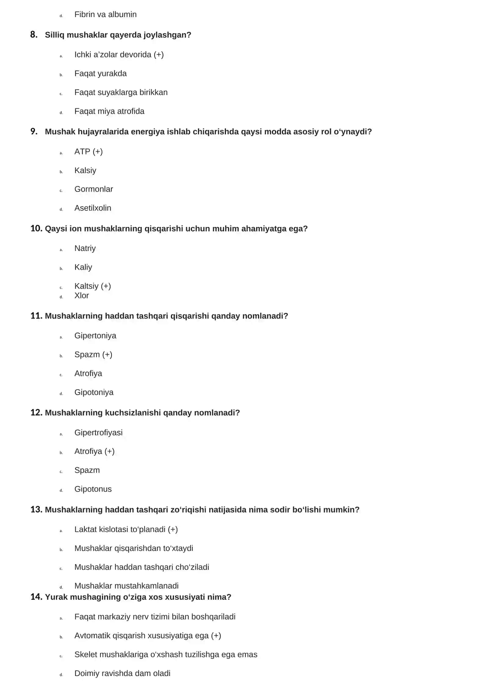 Mushaklar Fiziologiyasi Testlari 2