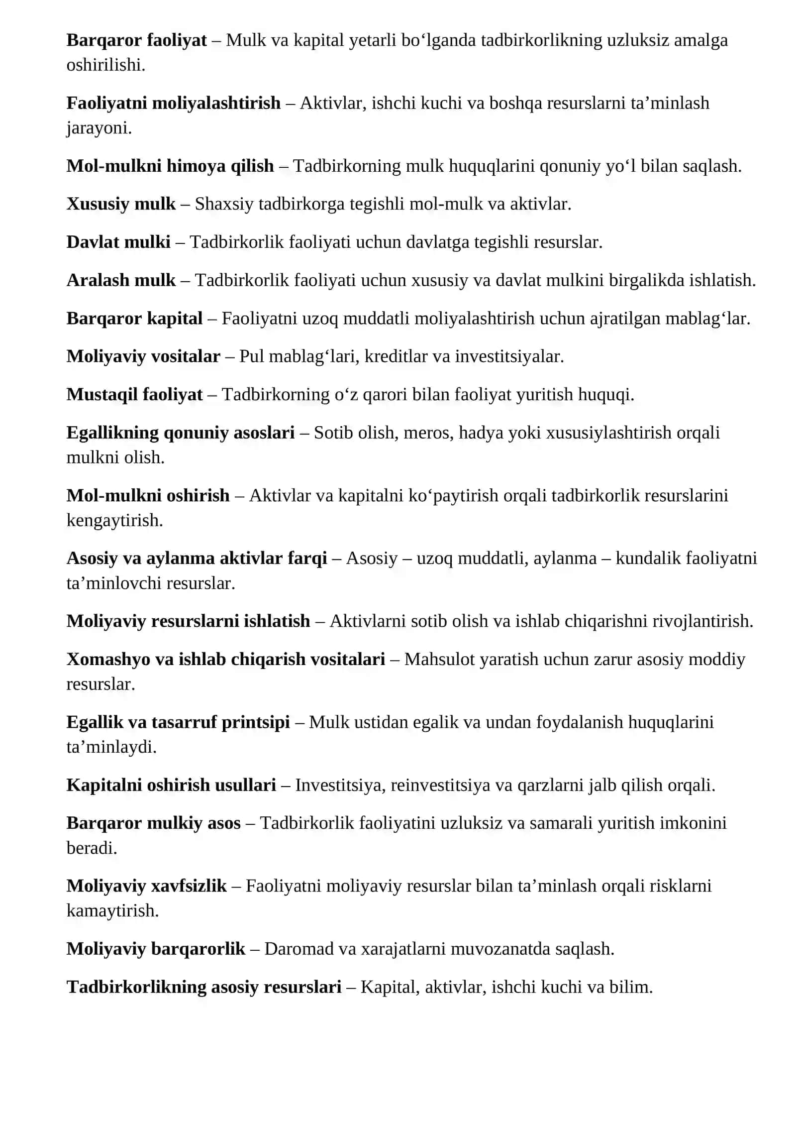Tadbirkorlik faoliyatining mulkiy asoslari bo‘yicha glossariy 2