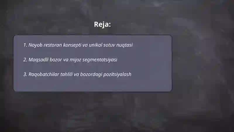 Noodatiy restoran uchun biznes loyiha 2