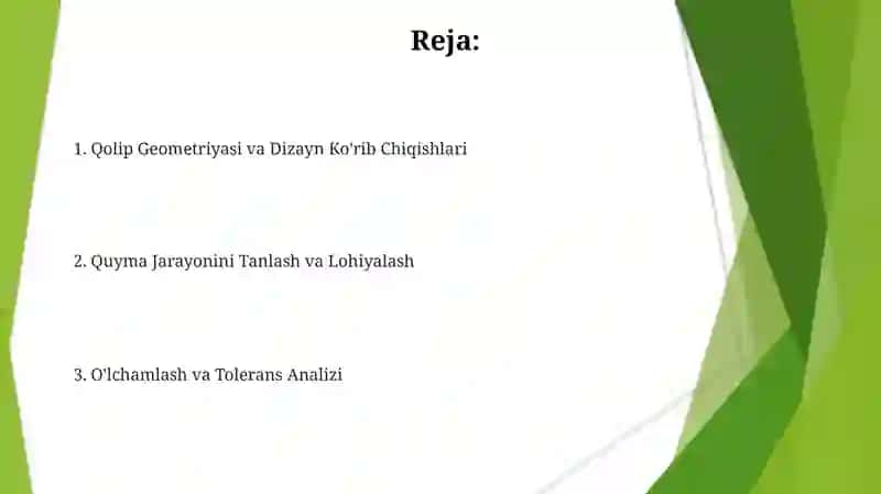 Qolip Geometriyasi va Dizayn Ko'rib Chiqishlari 2