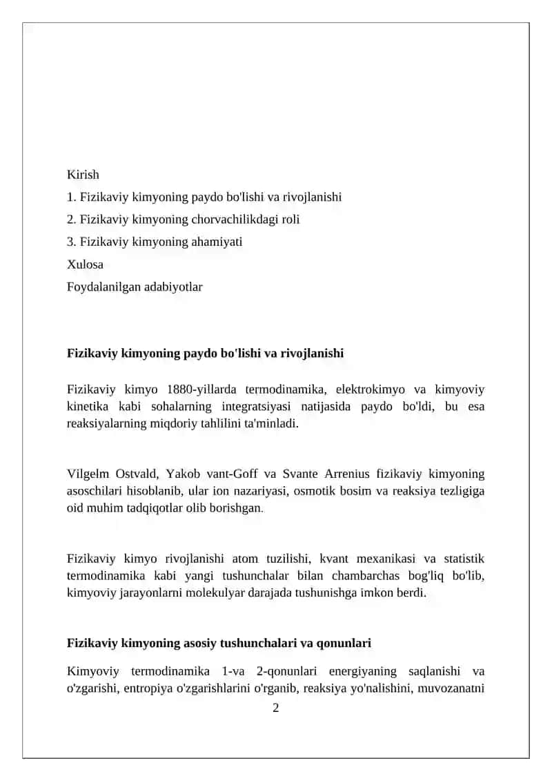 Fizik kimyoning vujudga kelishi va rivojlanishi. Bu fanning chorvachilikdagi roli va ahamiyati 2