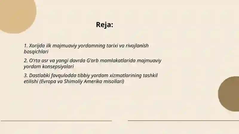 Xorijda va ozbekistonda ilk majmuaviy yordamning shakllanishi 2