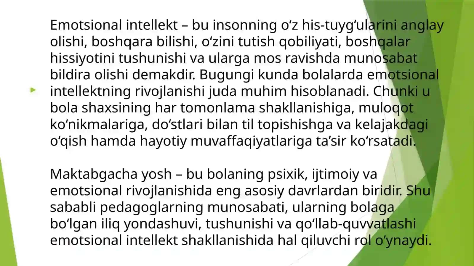 Mavzu:Maktabgachga yoshdagi bolalarda  emotsional intellektning rivojlanishida  pedagog munosabatining ta’siri 2