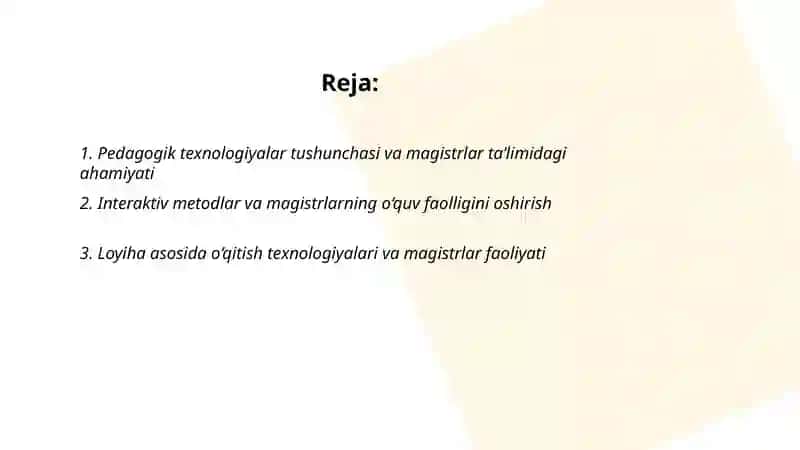 Pedagogik texnologiyalarning magistrlar o'quv faoliyatini faollashtirishdagi ahamiyati 2