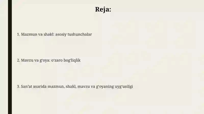Badiiy asarda mazmun va shakl, mavzu va gʻoya 2