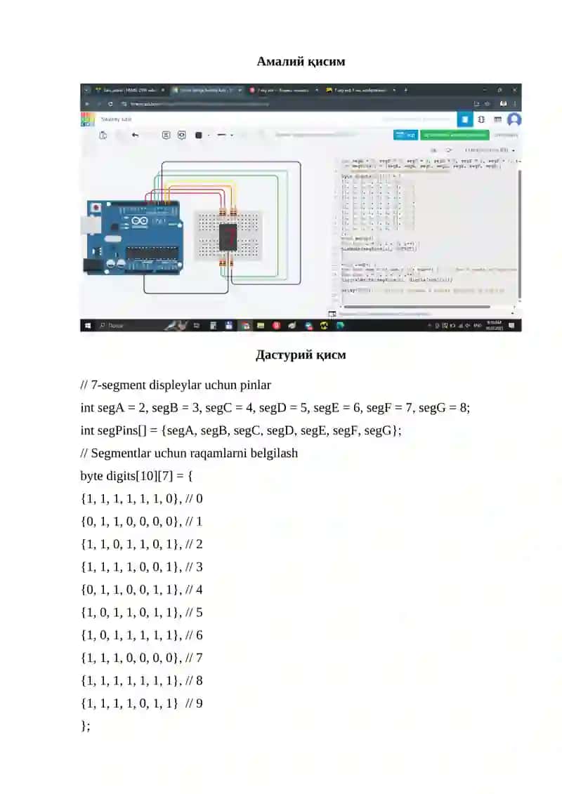 Bir va to‘rt zaryadli yetti segmentli indikatorlardan foydalanish va raqamlarni indikatorga chiqarish. 2