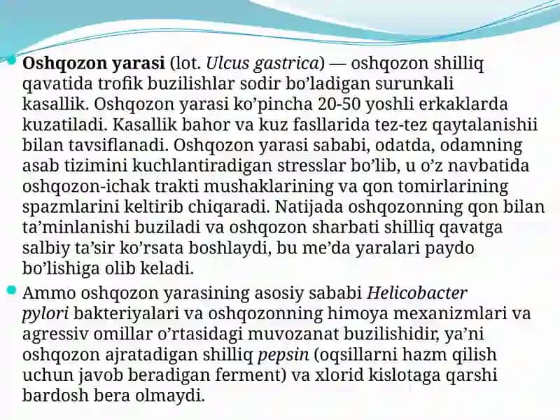 OSHQOZON YARASI KASALLIGI: ETIOLOGIYASI VA PATOGENEZINING ZAMONAVIY ASPEKTLAR 2