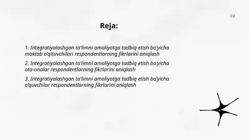 Integratiyalashgan ta'limni amaliyotga tadbiq etish bõyicha turli guruhlarga mansub respandetlarning fikrlarini aniqlashga qaratilgan satsialogik tadqiqotlar 2