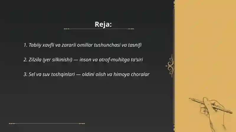 Tabiiy xavfli va zararli omillarning insonga va atrof muhitga taʼsiri hamda ulardan himoyalanish 2