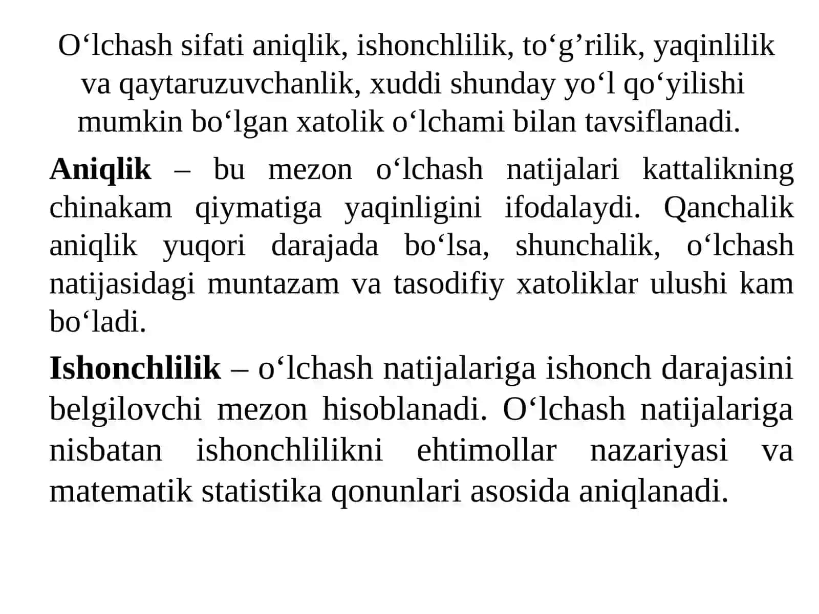 O‘LCHAMLAR, OG’ISHLAR VA JOIZLIKLAR TO’G’RISIDA TUSHUNCHALAR 2