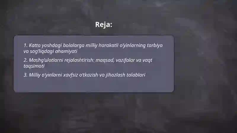 Katta yoshdagi bolalarga beriladigan milliy xarakatli o‘yinlarni o‘rgatish mavzusi 2