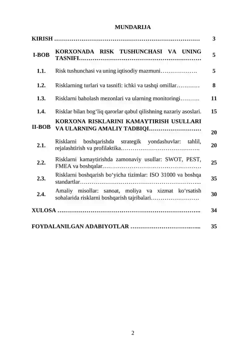 KORXONA RISKLARINI KAMAYTIRISHNING METODOLOGIK ASOSLARI 2