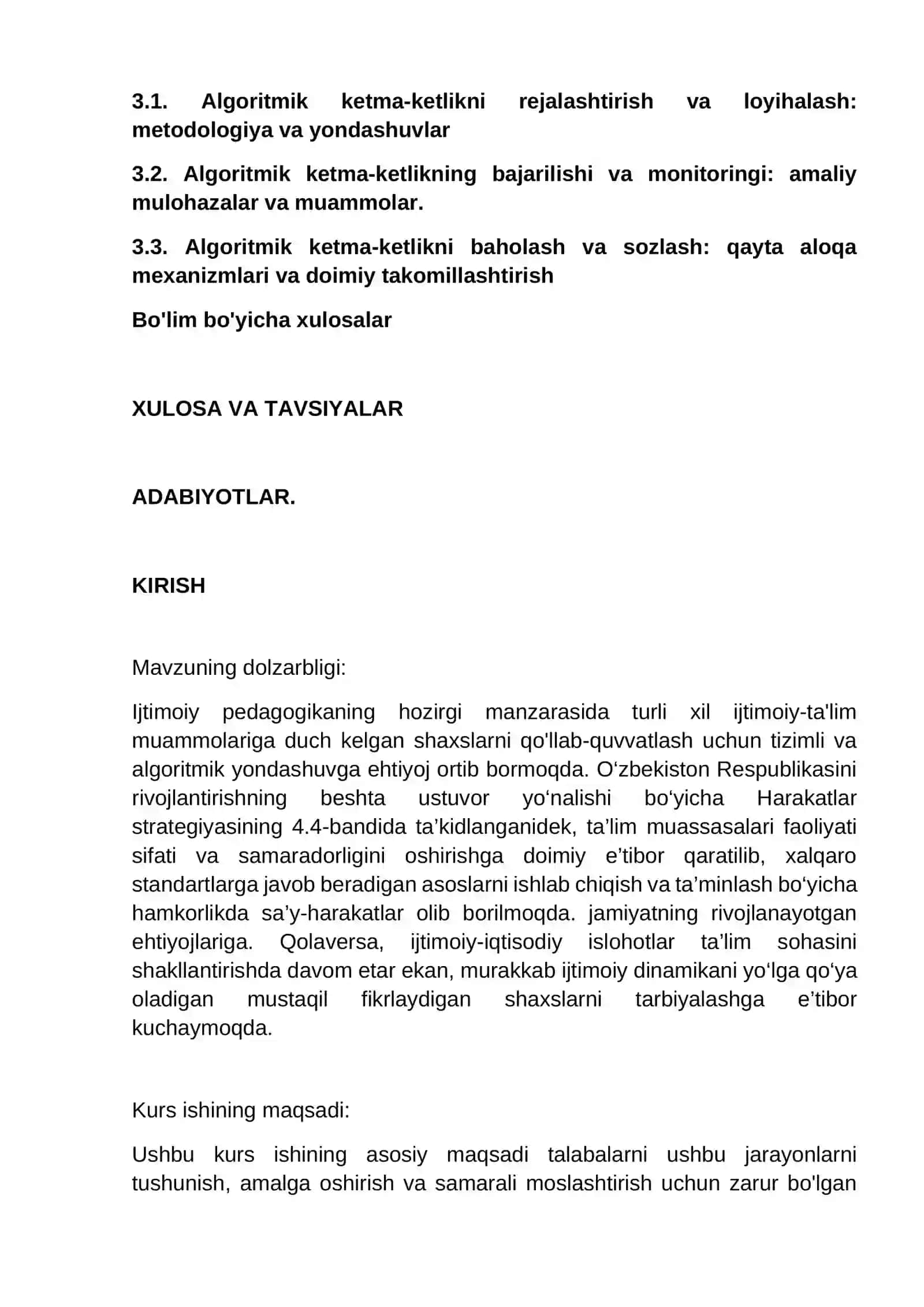 Ijtimoiy pedagogik yordam jarayonining algoritmik ketma-ketligi 2