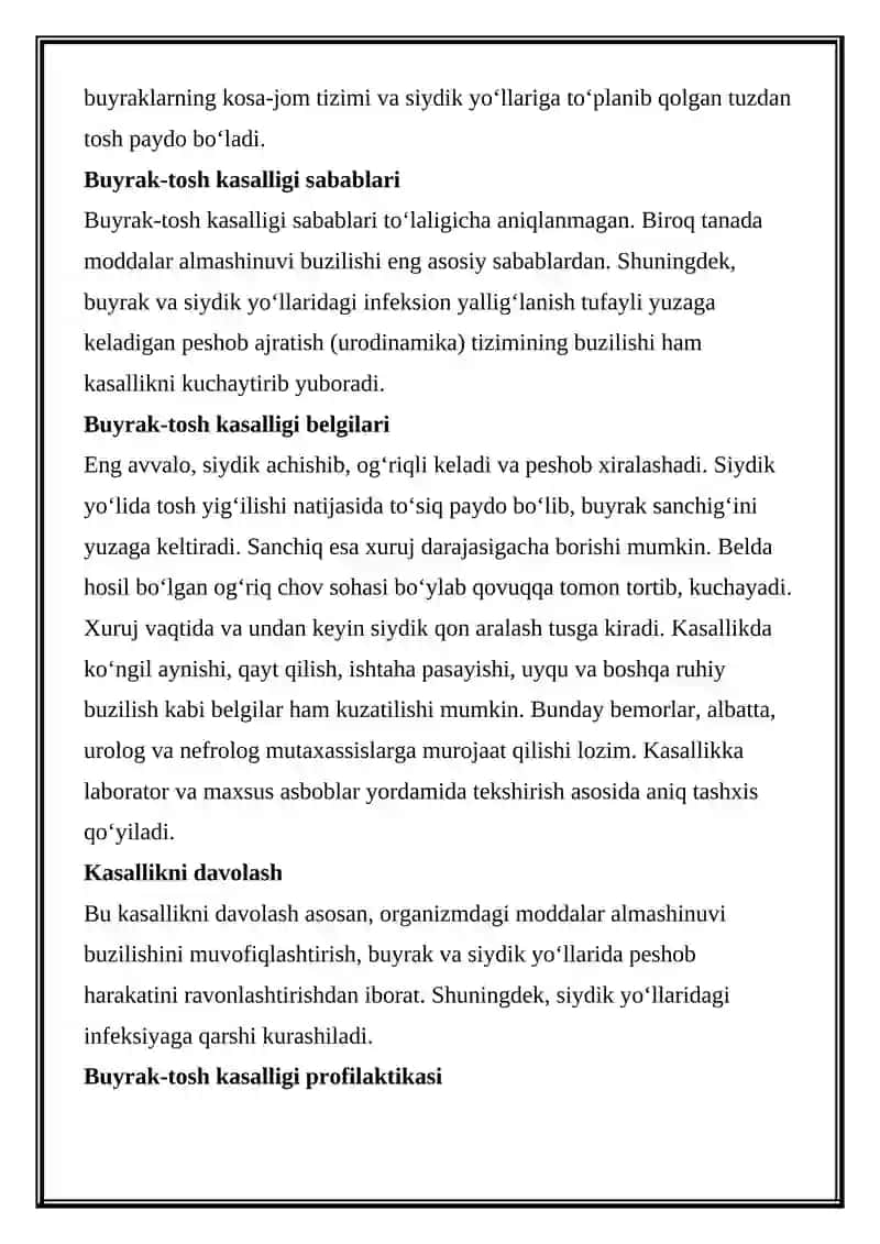 Siydik-tosh kasalligi: sabablari, belgilar, davolash usuli 2