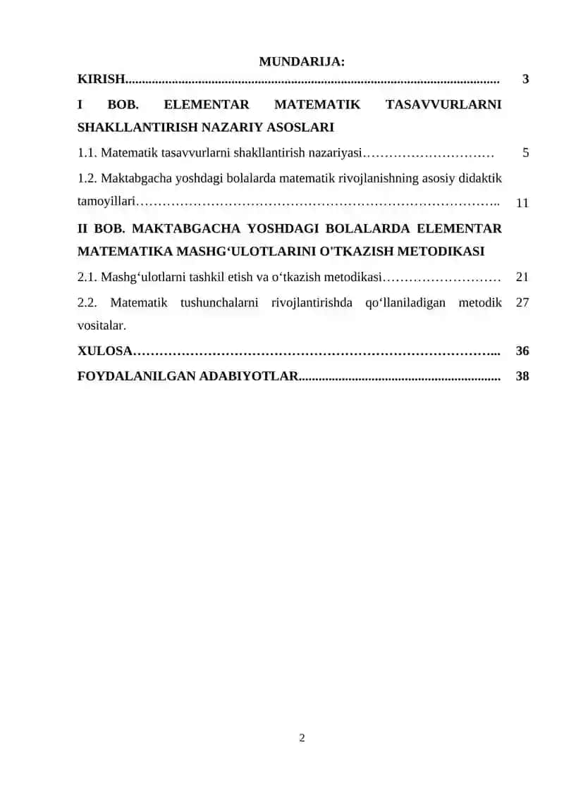 Elementar matematik tasavvurlarni shakllantirish metodikasi 2