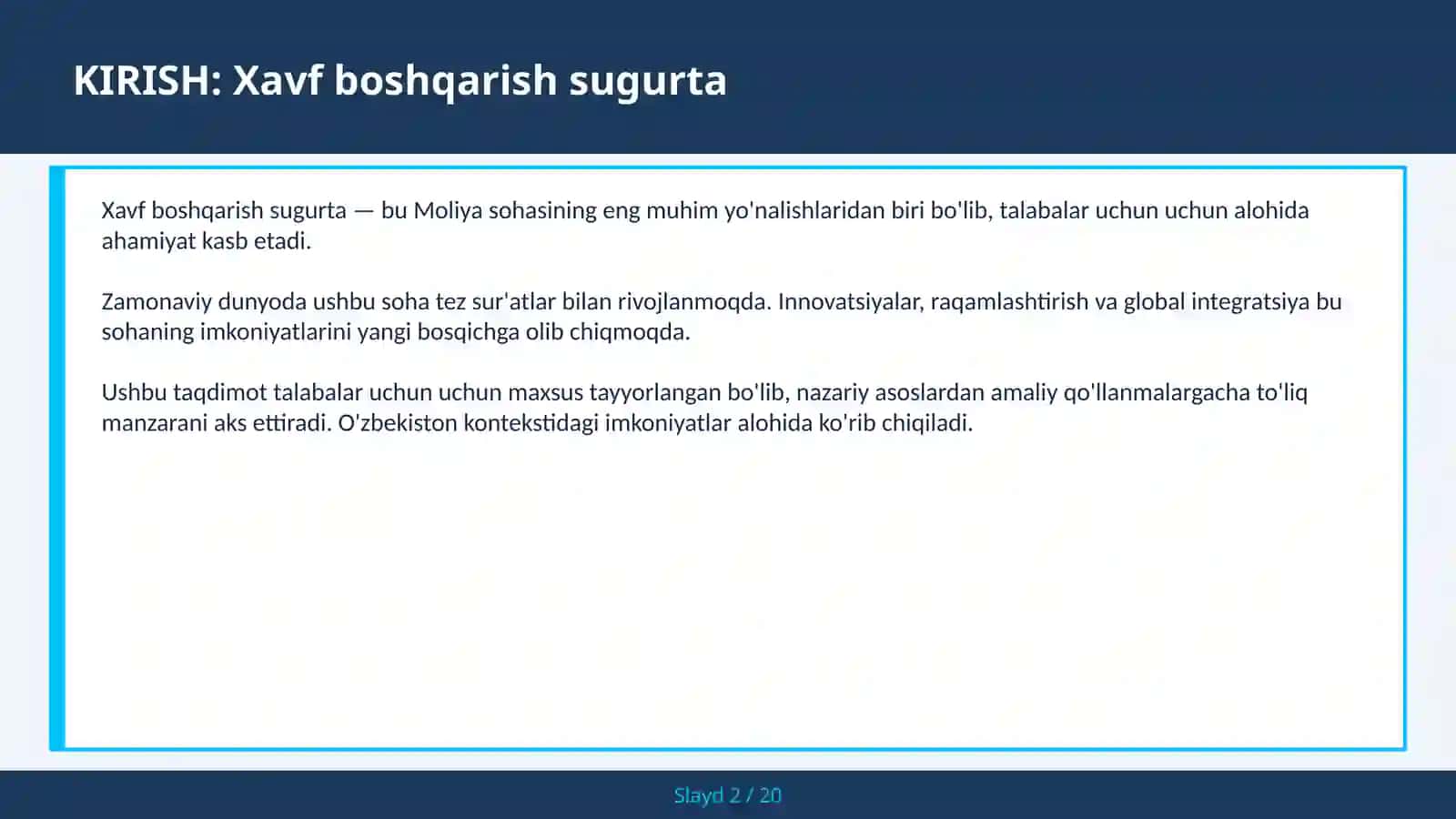 Xavf boshqarish sugurta 2