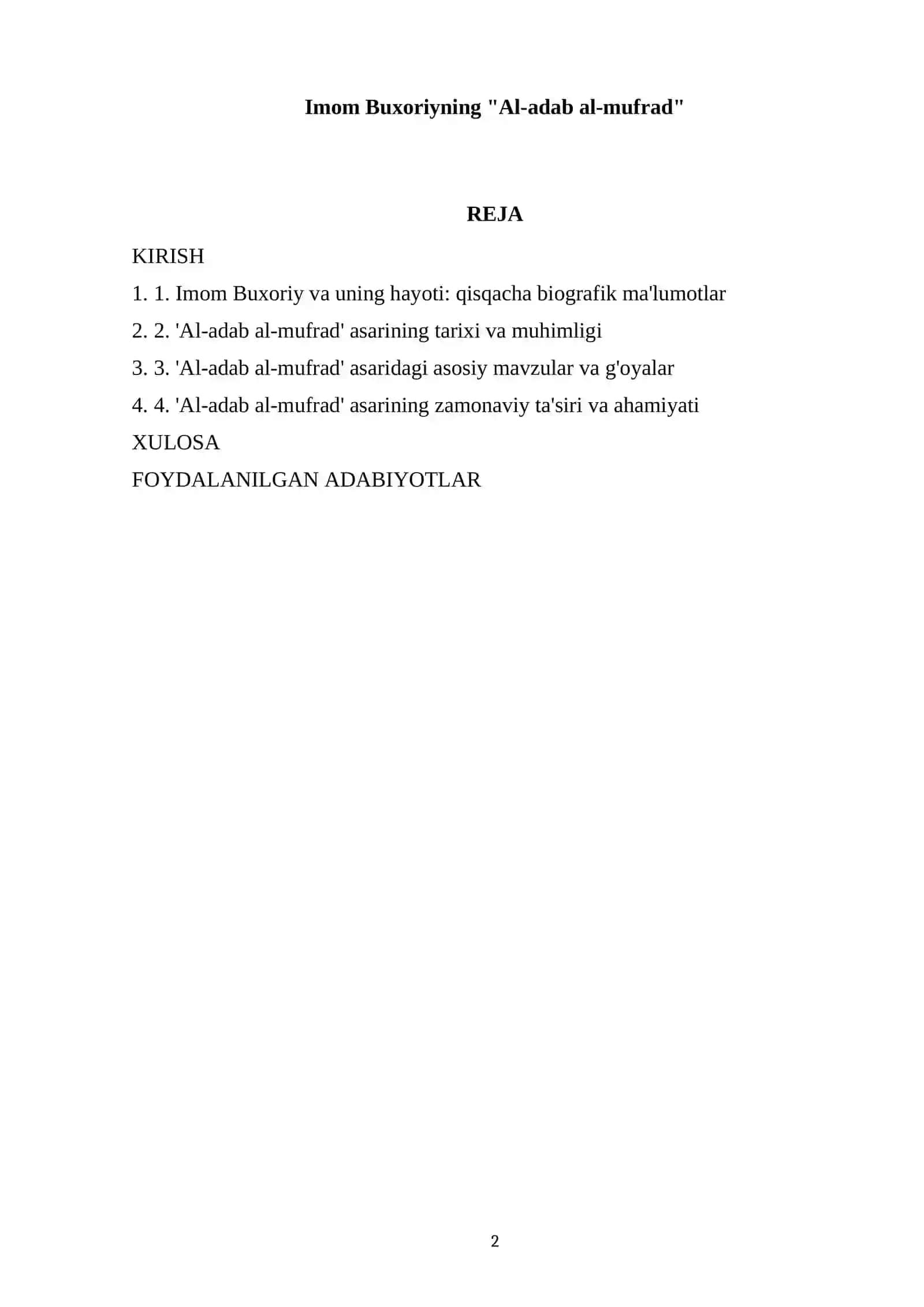 Imom Buxoriyning "Al-adab al-mufrad" 2