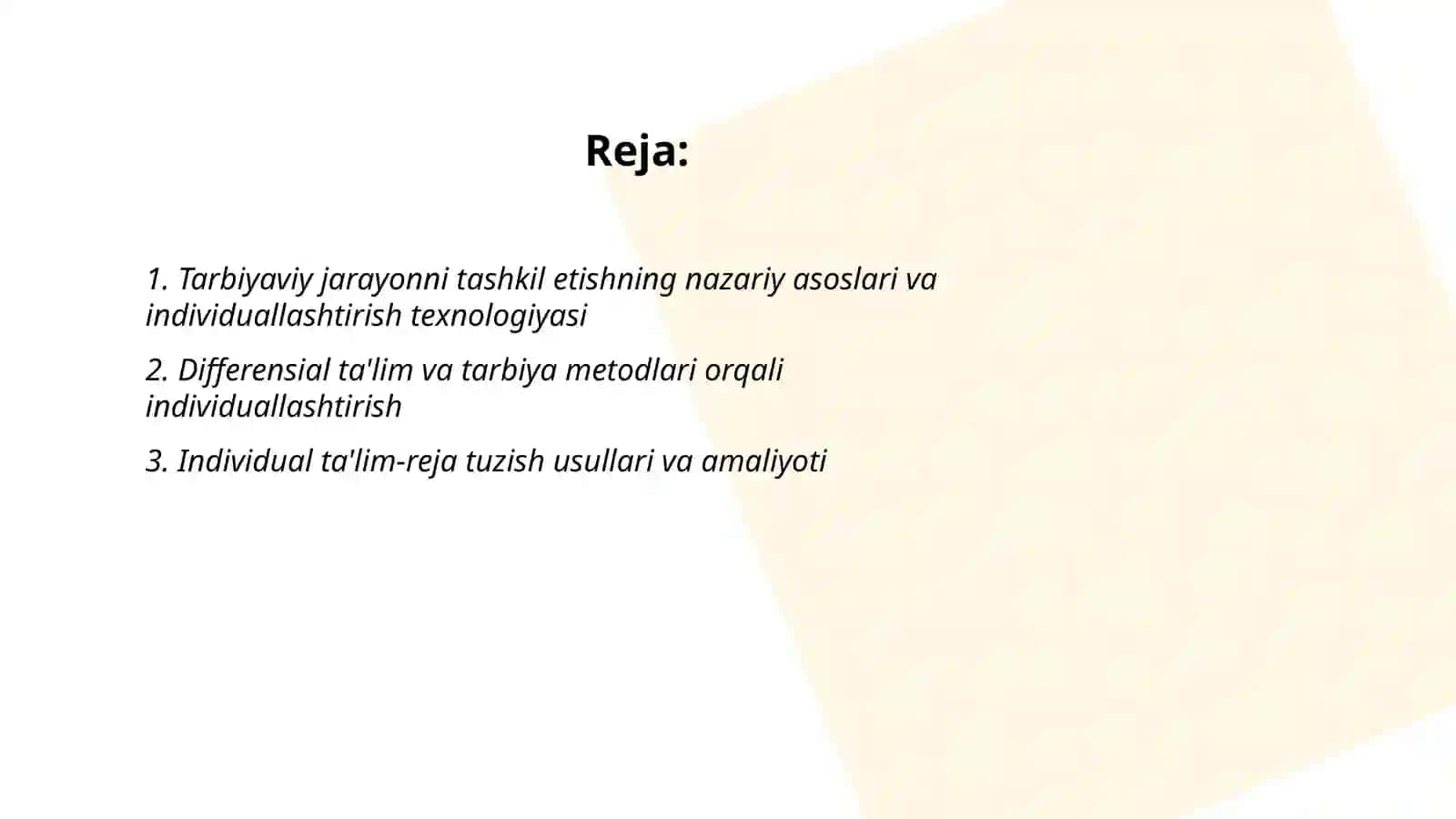 Tarbiyaviy jarayonni tashkil etish usullari ishni individuallashtirish texnologiyasi 2