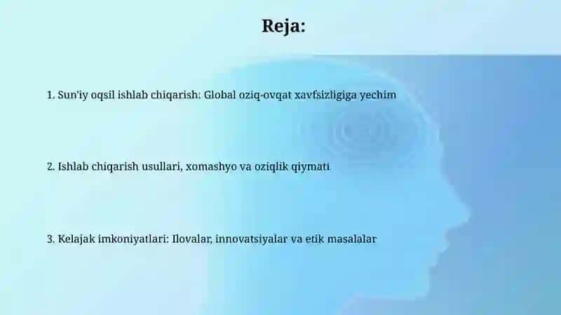 Sun'iy oqsil ozuqa moddalarining ishlab chiqarilishi va kelgusidagi imkoniyatlar 2