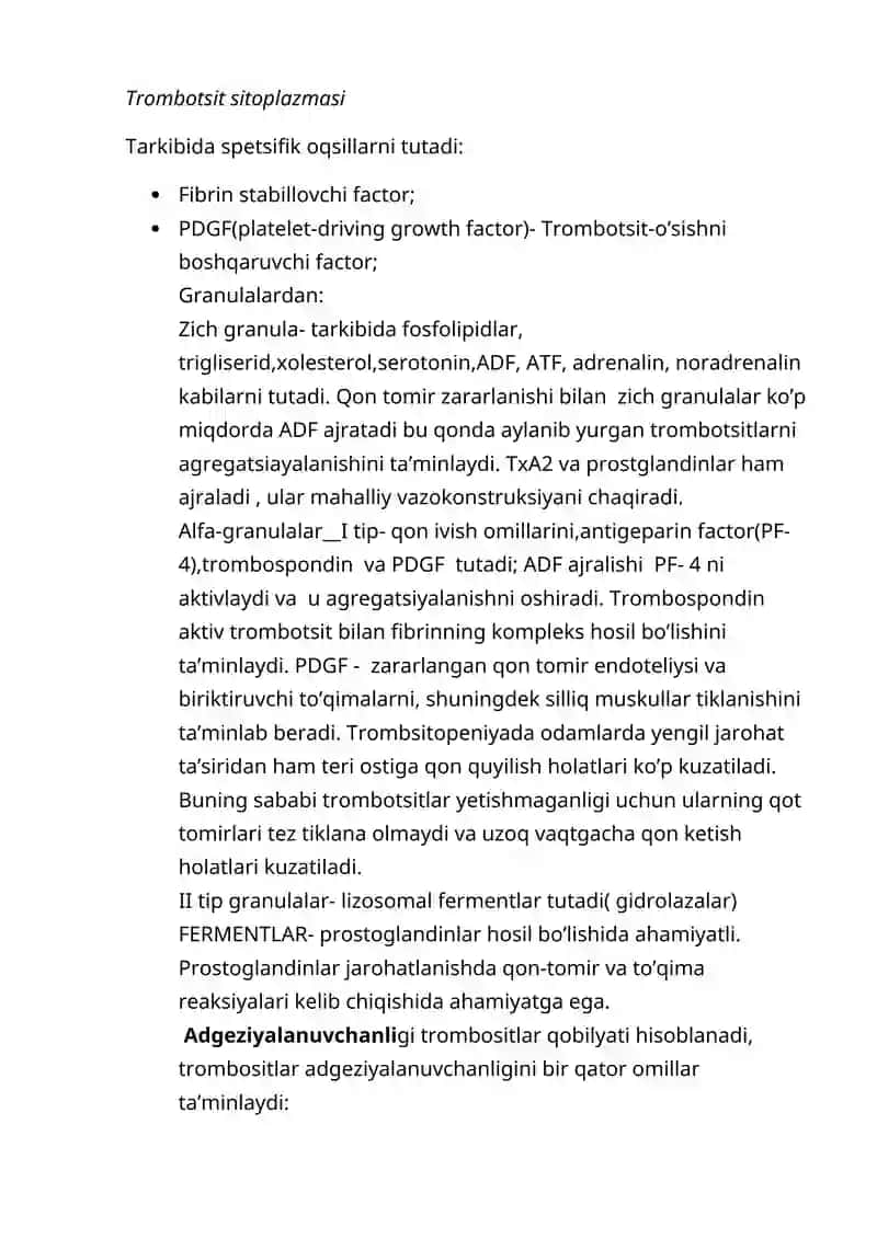 Trombotsit. Gemostaz. Qon guruhlari 2