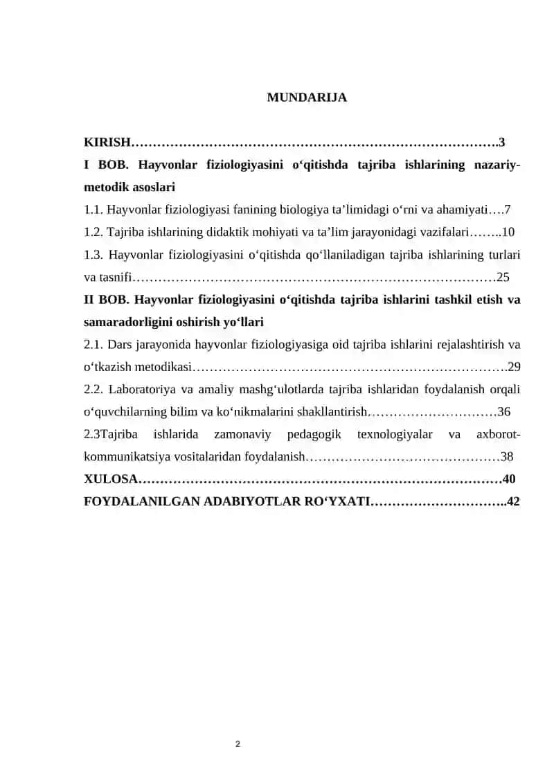 HAYVONLAR FIZIOLOGIYASINI O‘QITISHDA TAJRIBA ISHLARINI TASHKIL ETISH METODIKASI 2