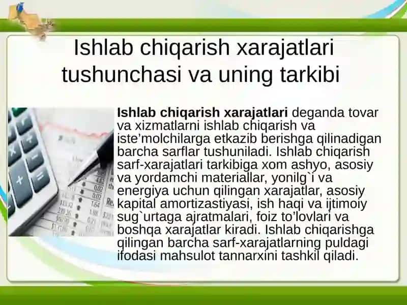 Ishlab chiqarish xarajatlarining tushunchasi va uning tarkibi, turlari 2
