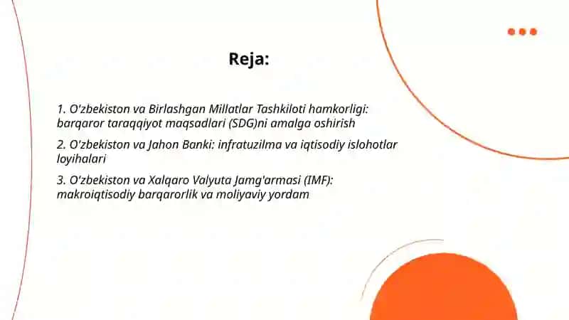 O'zbekistoning xalqaro tashkilotlar bilan hamkorlik aloqalari 2