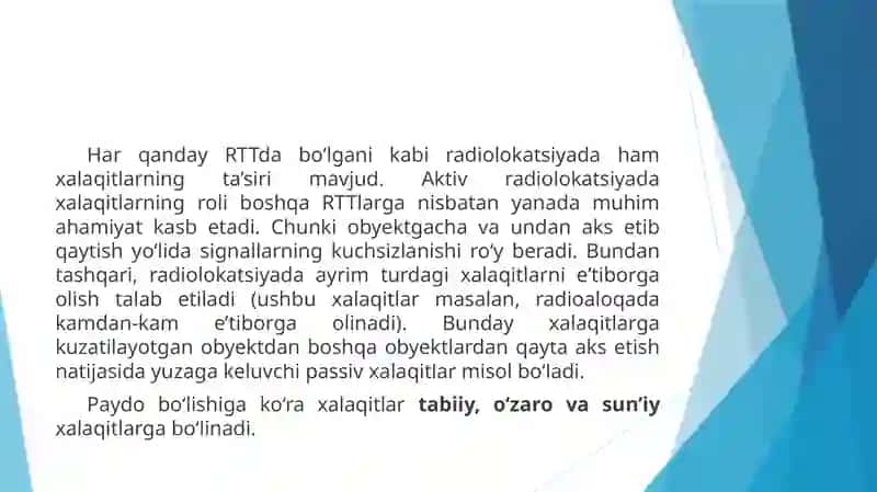 RADIOLOKATSIYA TIZIMLARIGA TA’SIR ETUVCHI XALAQITLAR 2