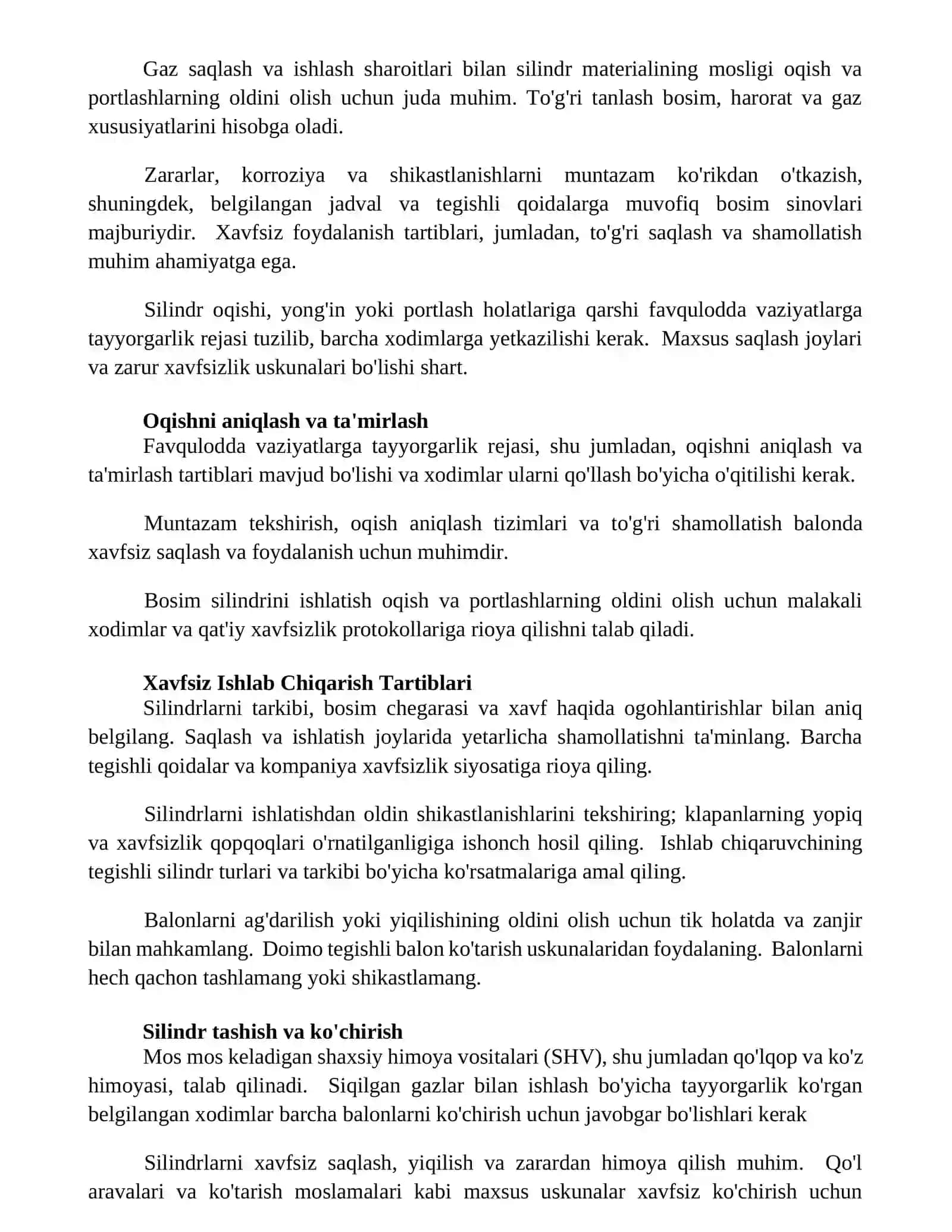 Ishlab chiqarishda bosim ostidagi balonlardan xavfsiz foydalanish talablari 2