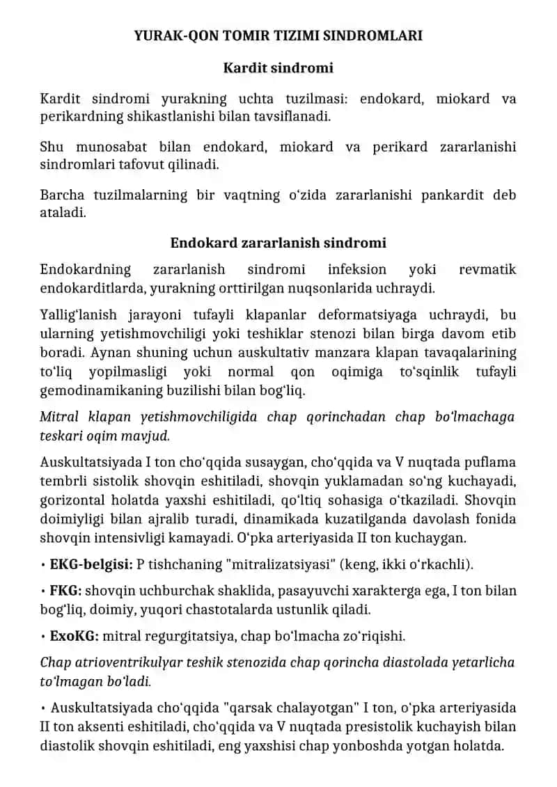 YURAK-QON TOMIR TIZIMI SINDROMLARI 2