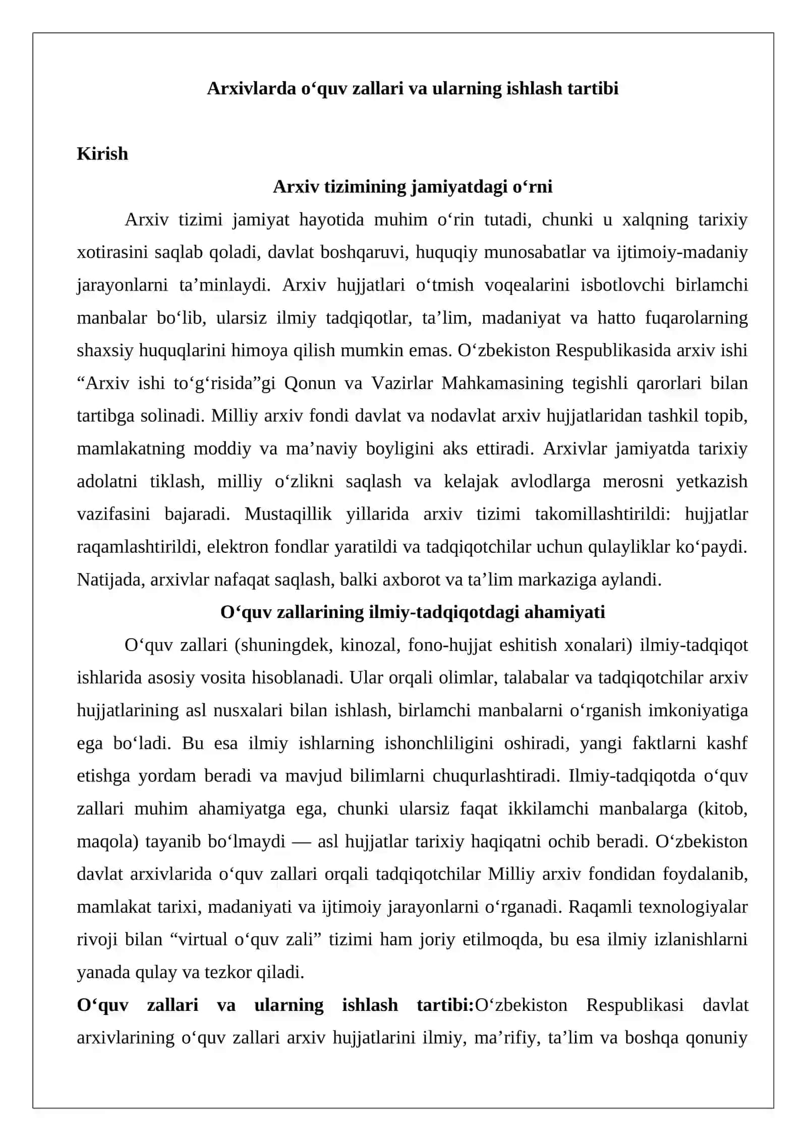 Arxivlarda o‘quv zallari va ularning ishlash tartibi 2