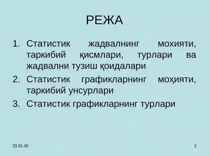 Статистик маълумотларни жадвал ва графикларда тасвирлаш 2