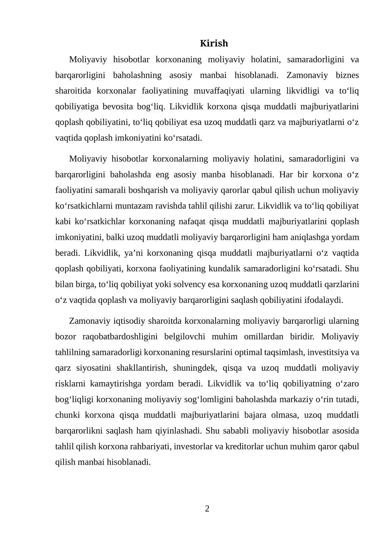 MOLIYAVIY HISOBOTDA LIKVIDLILIK VA TO‘LIQ QOBILIYATINI BAHOLASH METODLARI 2
