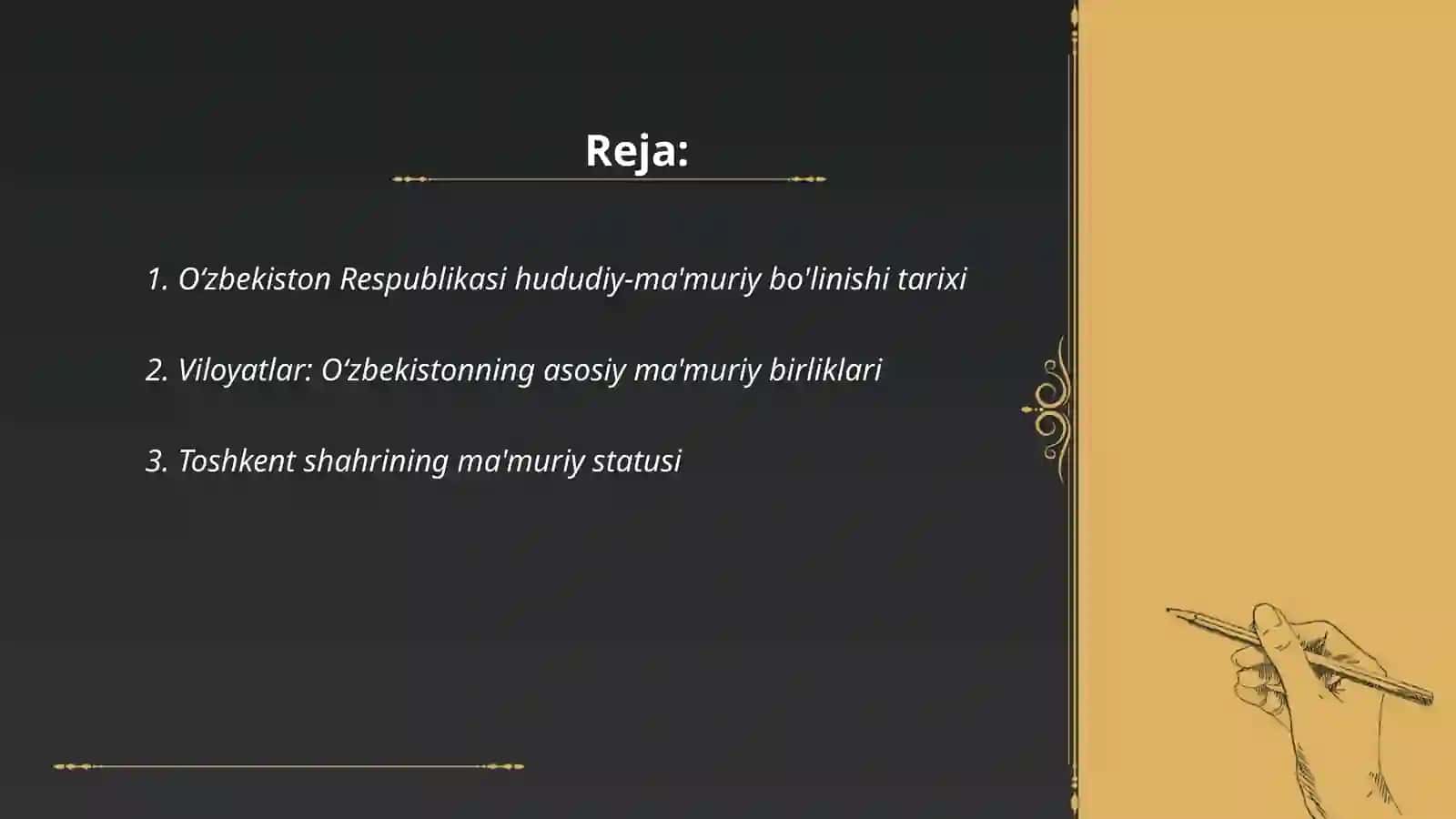 Ozbekiston hududining ma muriy -hududiy birliklariga ajralishini urganish 2