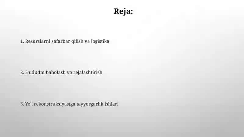 Yo'llarni rekonsturuksiya qilishda tayyorgarlik ishlari 2