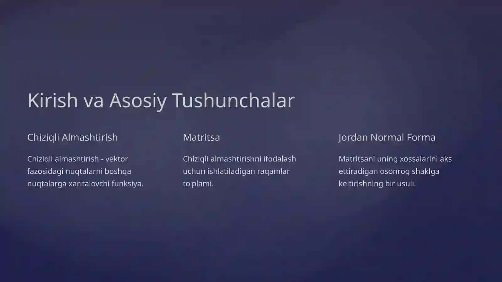Chiziqli Almashtirish Matritsasini Jordan Normal Formaga Keltirish 2