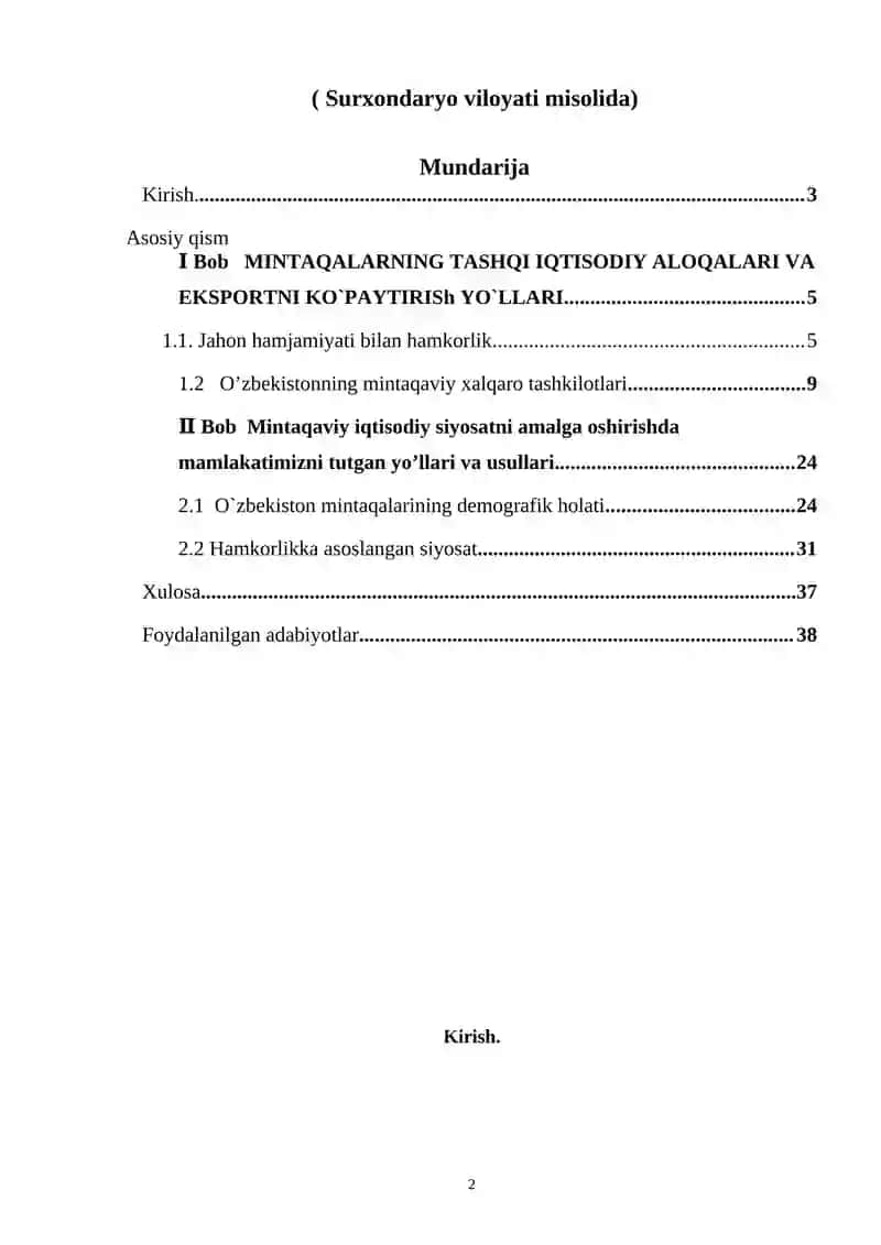 Mintaqaviy iqtisodiy siyosatni amalga oshirishda mamlakatimizni tutgan yo’llari va usullari 2