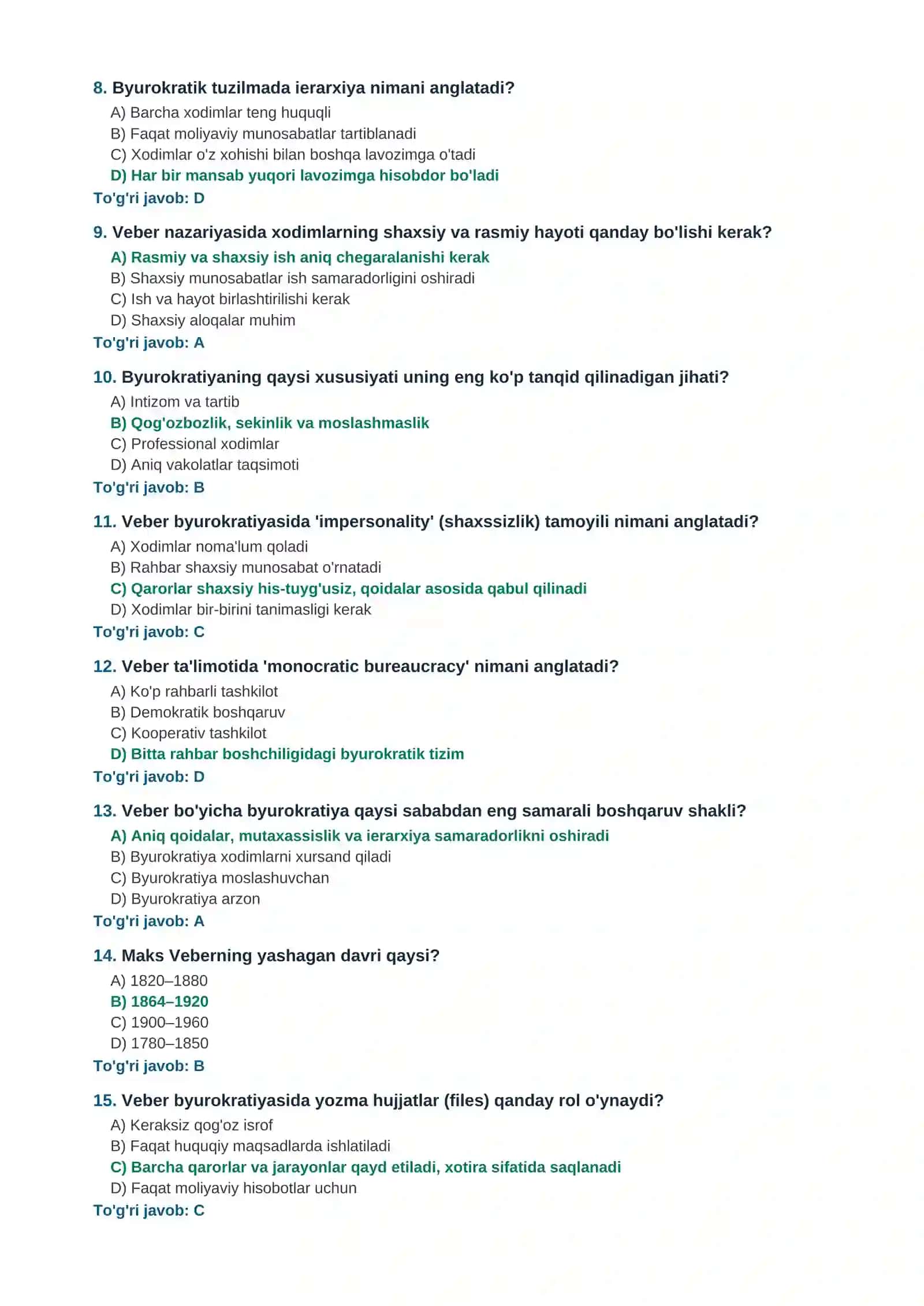 TASHKILOTNING BYUROKRATIK MODELI: M.VEBER TA'LIMOTI 2