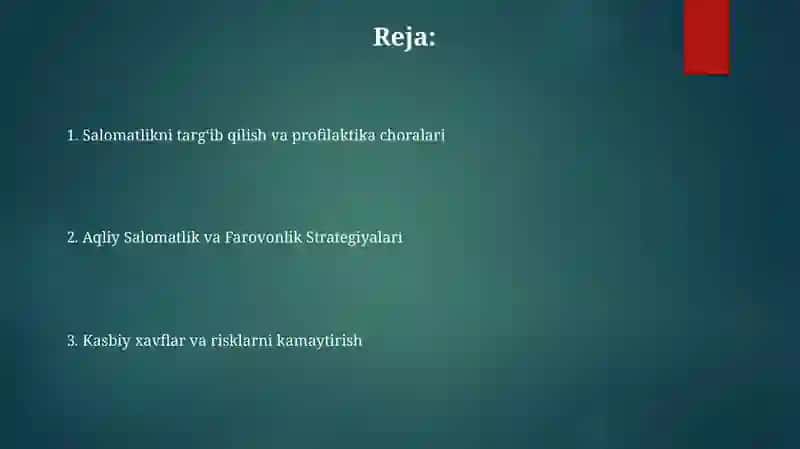Salomatlikni targʻib qilish va profilaktika choralari 2