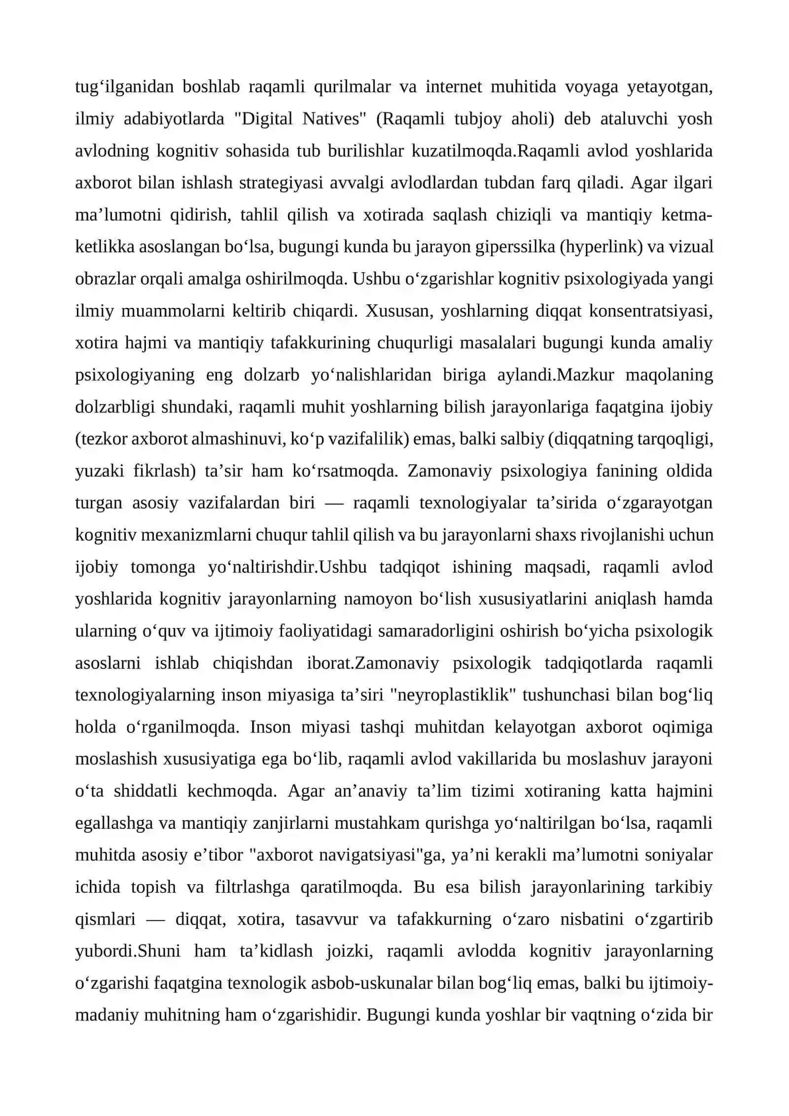 Maqola:Raqamli avlod yoshlarida kognitiv jarayonlarning o'ziga xos xususiyatlari 2
