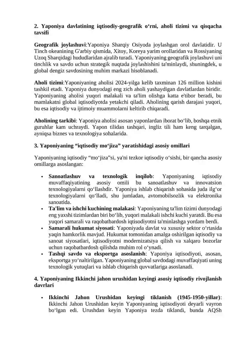 Yaponiyaning iqtisodiy rivojlanish tajribasi. Germaniyaning iqtisodiy rivojlanishi 2