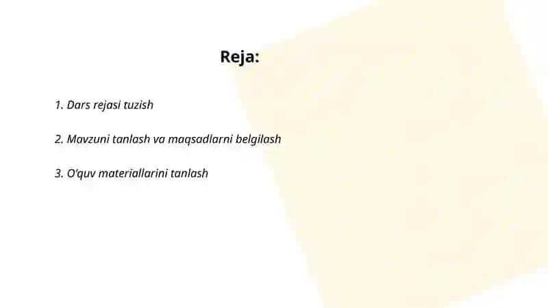 Dars rejasi tuzish 2