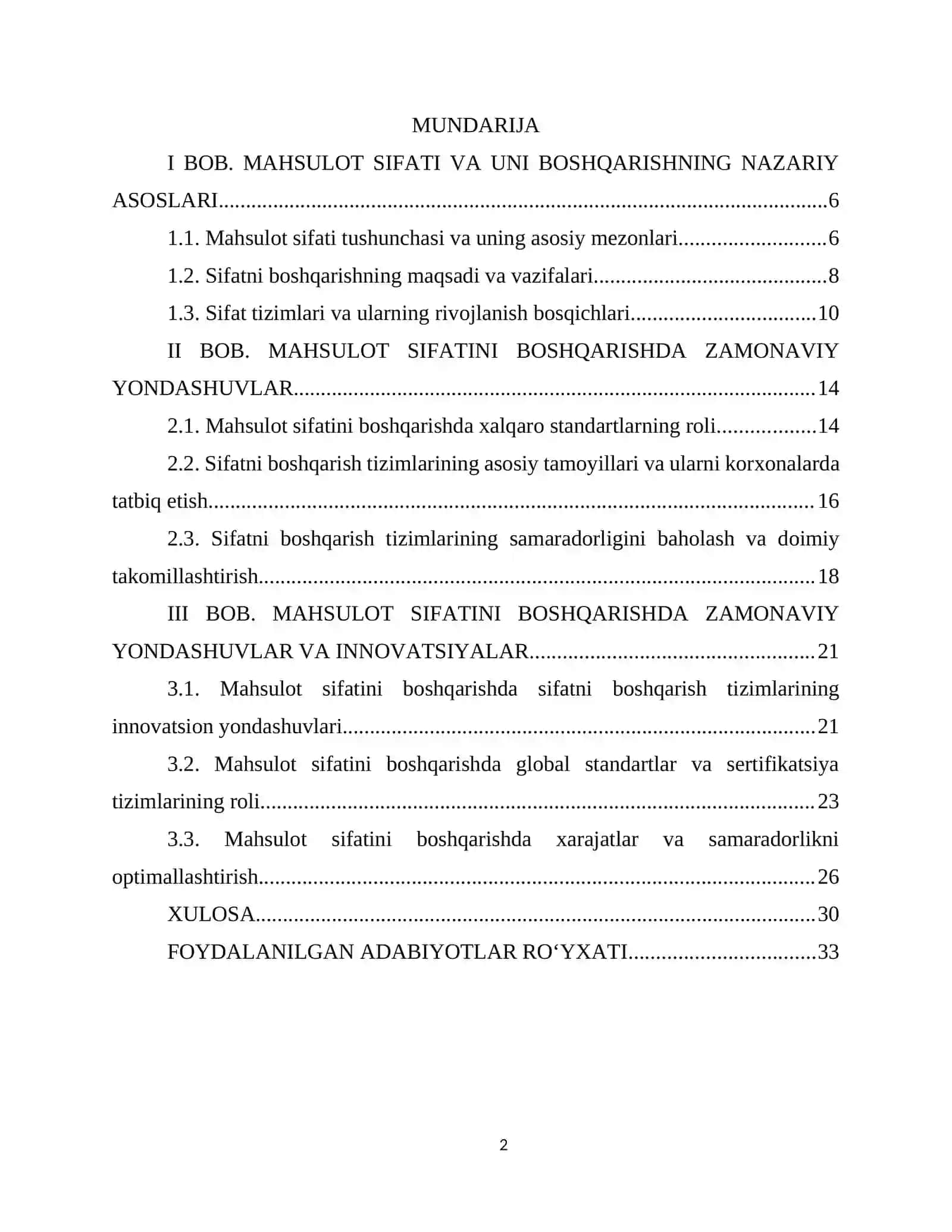 BOB. MAHSULOT SIFATINI BOSHQARISHDA ZAMONAVIY YONDASHUVLAR 2