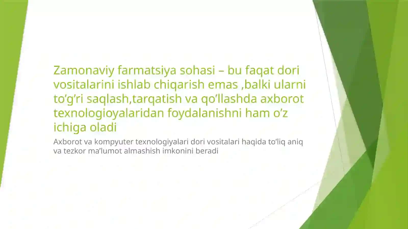 FARMATSIYADA AXBOROT VA KOMPYUTER TEXNOLOGIYALARINING MAQSAD VA VAZIFALARI.FARMATSEVTIKA SOHASIGA DOIR AXBOROTLARNING XOSSALARI 2