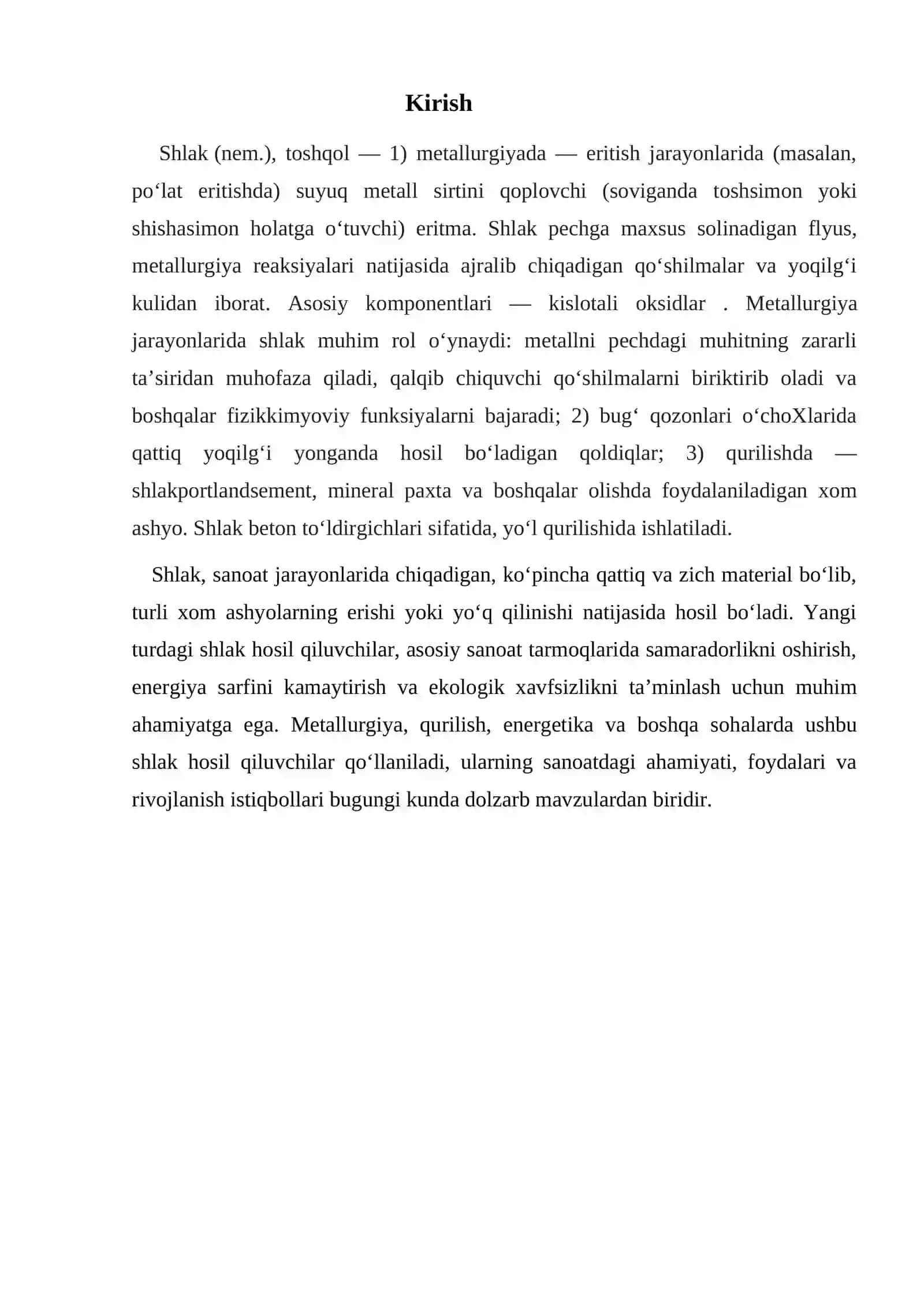 Yangi turdagi shlak hosil qiluvchilarni sanoatda qo’llanilishi 2