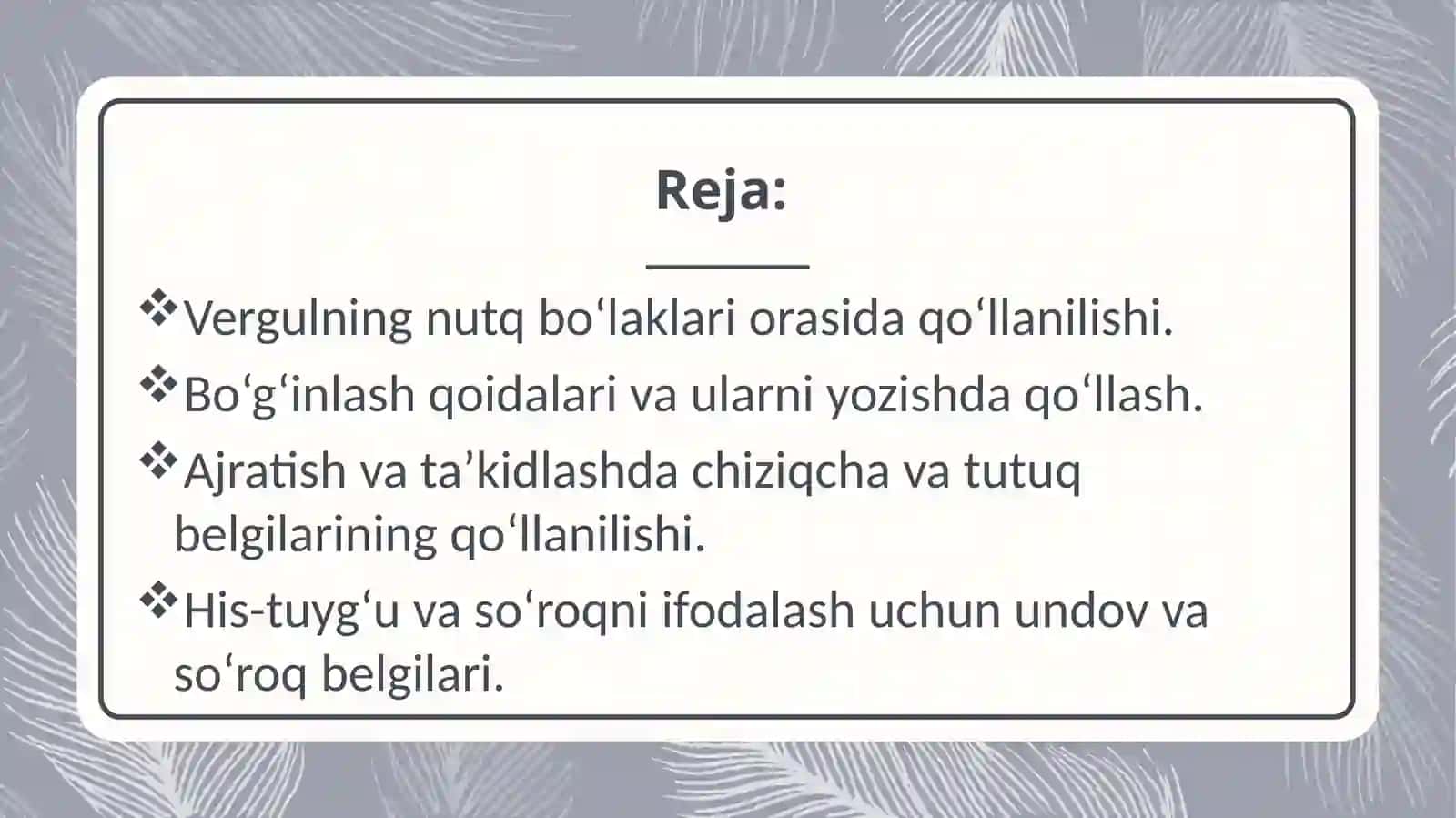 Vergul qo‘yish, so‘zlar bo‘g‘inlargabo‘lish qoidalari 2