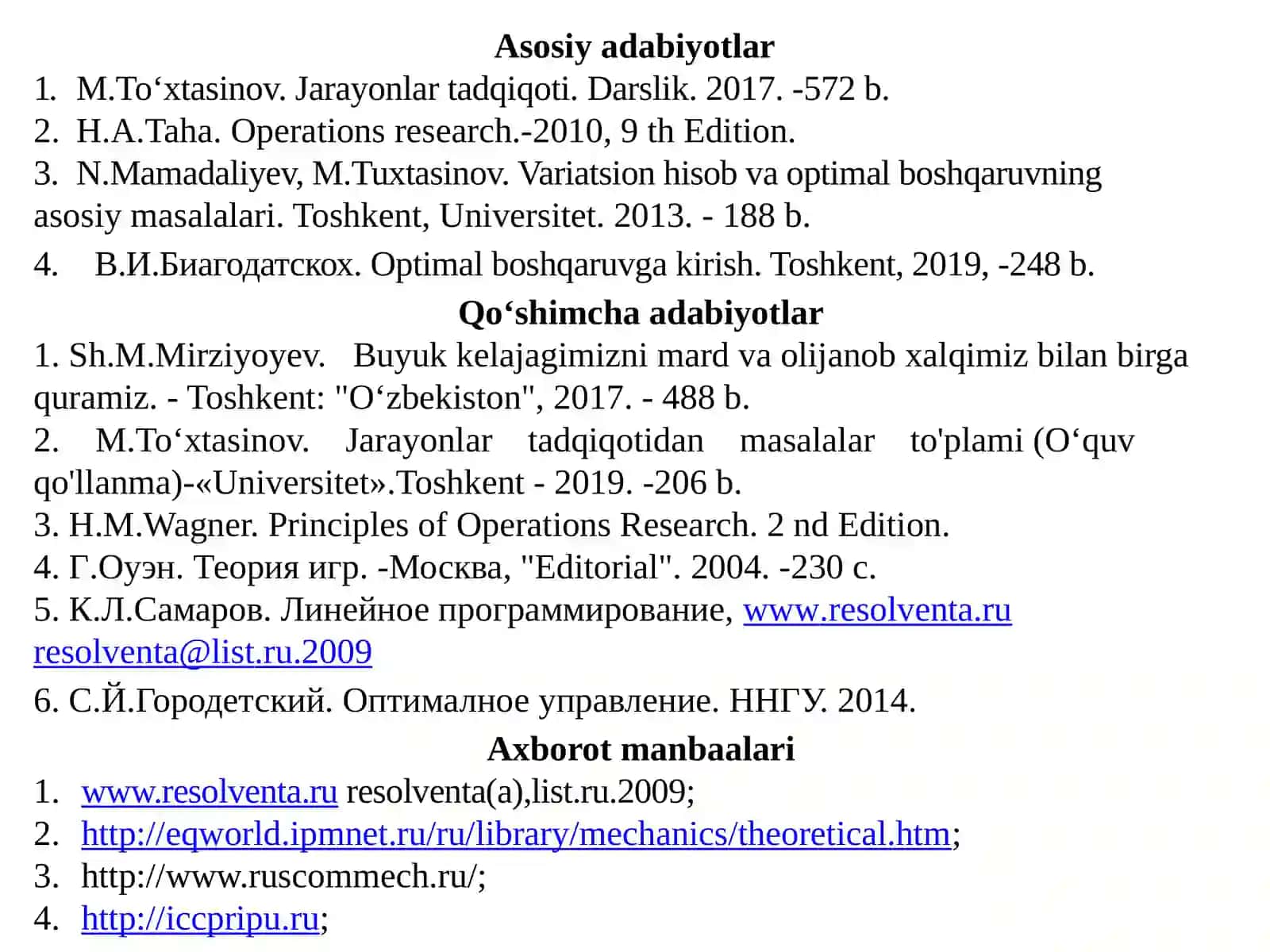 Fan: Jarayonlar tadqiqoti va optimal boshqaruv 2