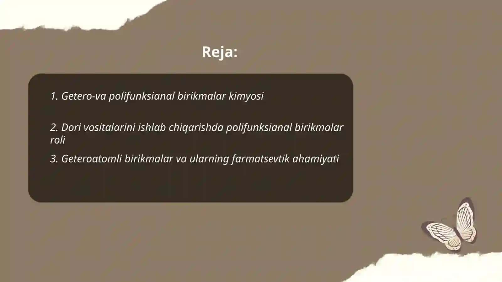Getero -va polifunksianal birikmalar asosida ishlab chiqariladigan zamonaviy dori vositalari 2
