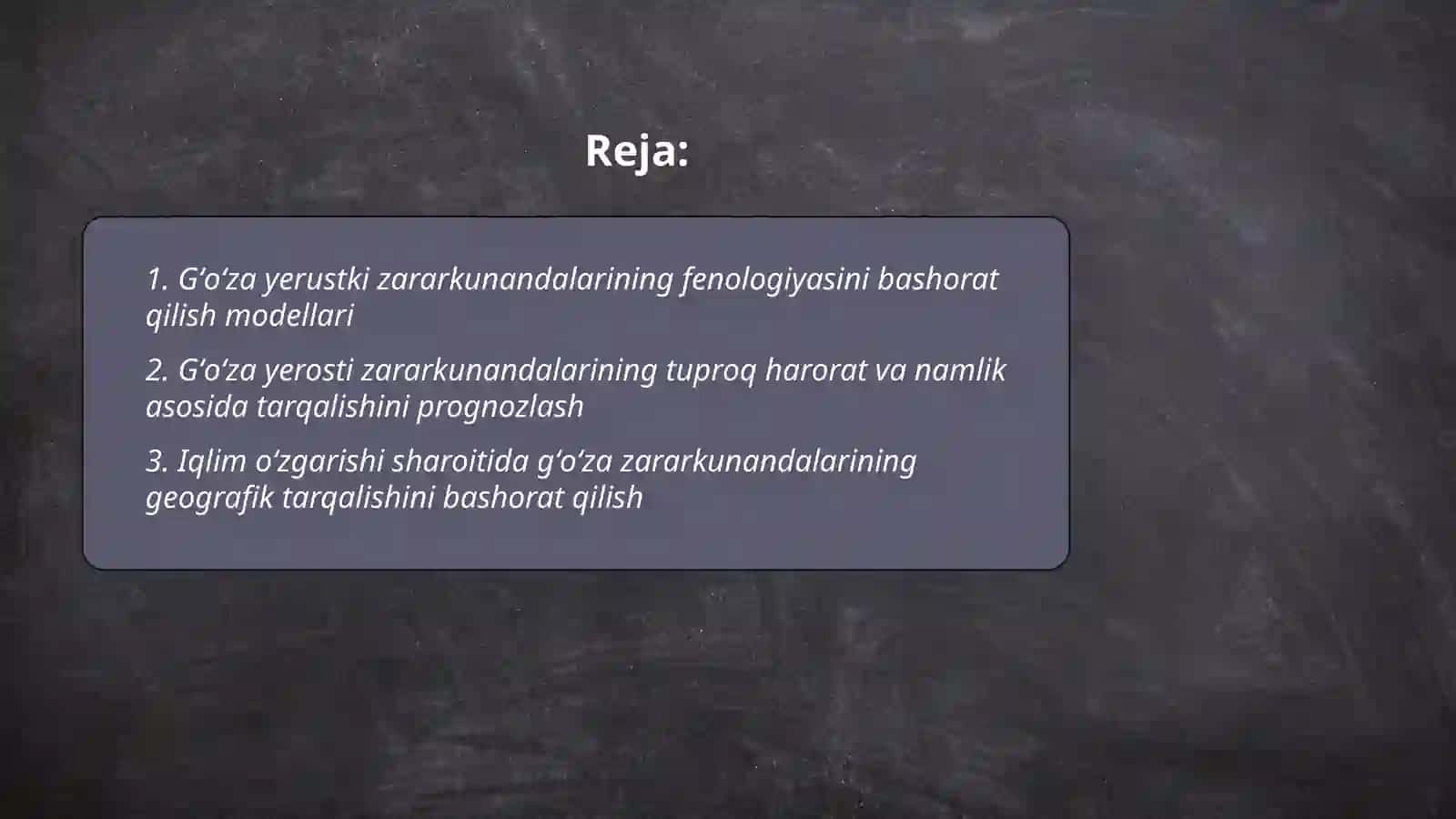 Gʻoʻzaning yerustki va yerosti zararkunandalarining tarqalishini bashorat qilish 2