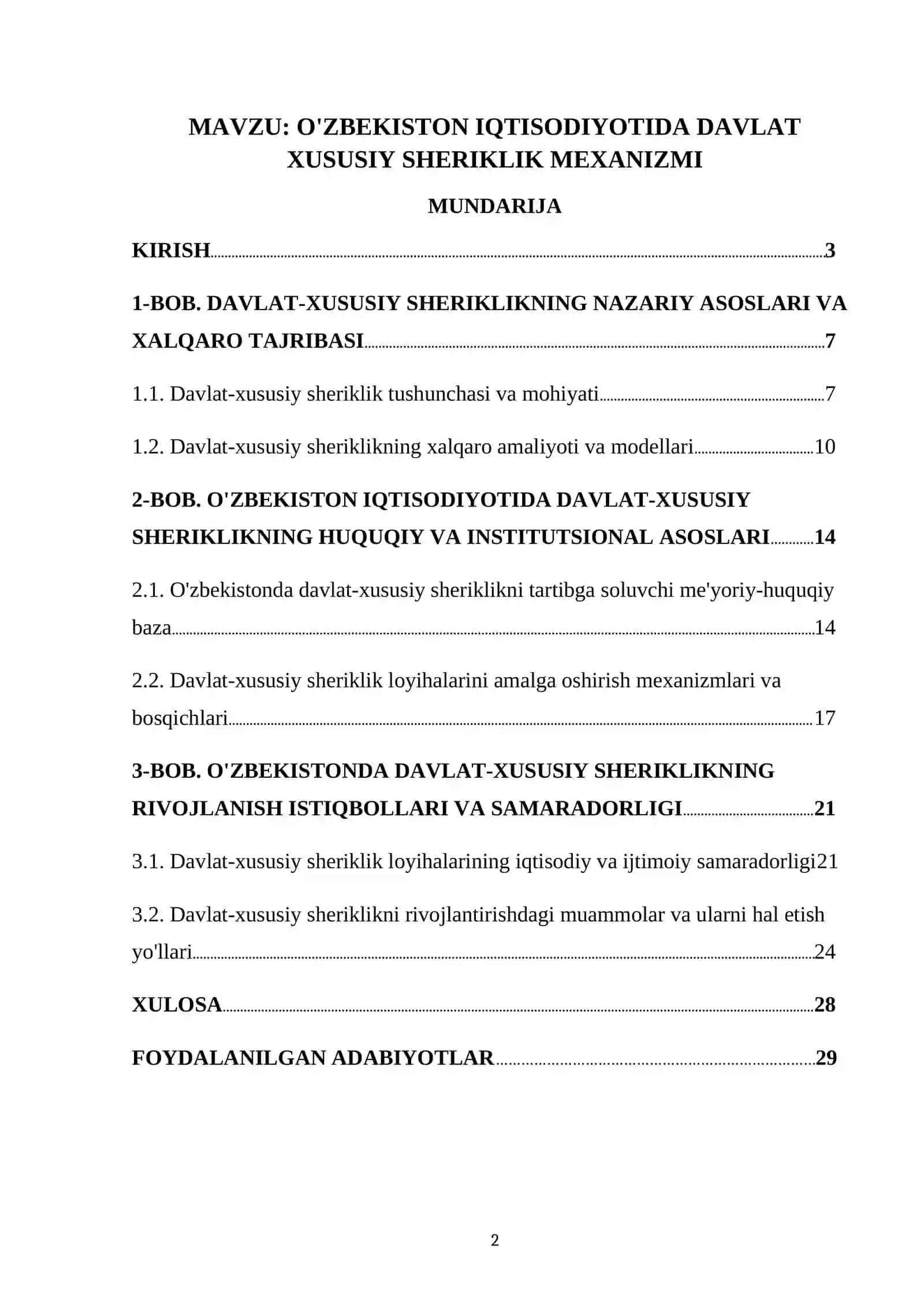 O'ZBEKISTON IQTISODIYOTIDA DAVLAT XUSUSIY SHERIKLIK MEXANIZMI 2
